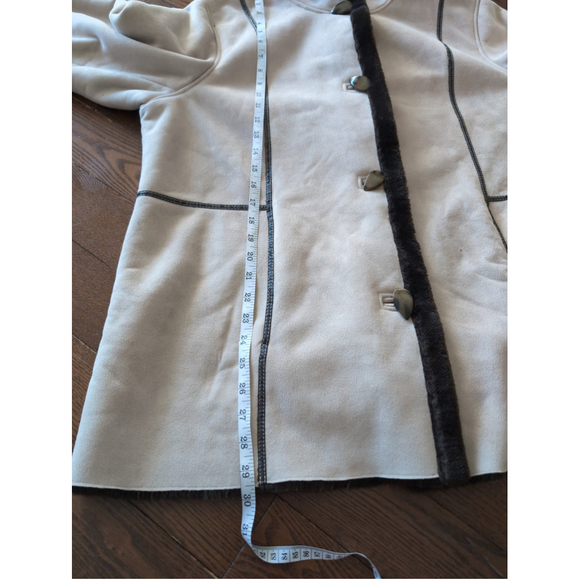 Pennington Pany Lane Sued Hooded Mid Length Coat Cream Faux Teddy Furr Lining XL - Picture 6 of 11